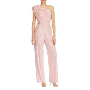 NTW - Jay Godfrey - Georgia - Elegant Pink Sequin One-Shoulder Jumpsuit